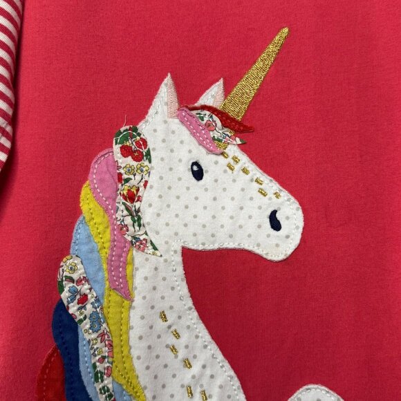 MINI BODEN Unicorn Applique Dress Girls 7-8 128cm Red Stripes Cotton Tunic Girl - Picture 5 of 7